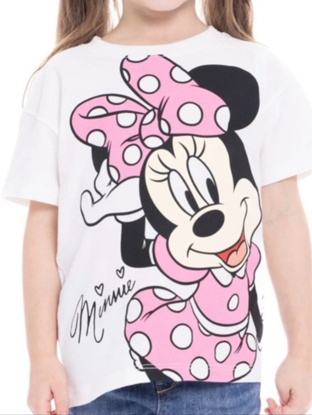 Disney Minnie Mouse White Tee with Pink Polka Dot Bow & Dress